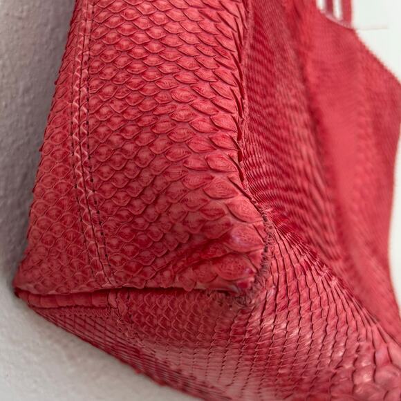 Carlos Falchi Python Leather Tote Bag Exotic Embossed Shoulder Bag coral Orange - Picture 6 of 14